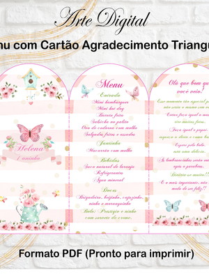 Menu com agradecimento digital jardim das borboletas