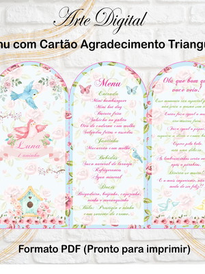 Menu com agradecimento digital jardim encantado