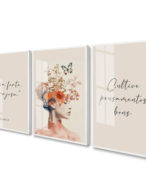 Quadro decorativo frases motivacionais mulher flores vidro