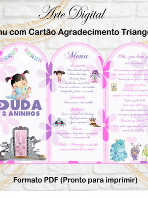 Menu triangular com agradecimento digital monstros sa boo