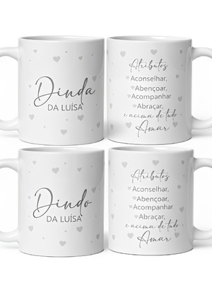 Kit 2 canecas convite padrinhos batismo corações cinza