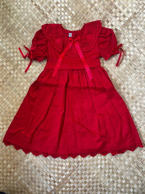 Vestido infantil vermelho renda renascença - dora