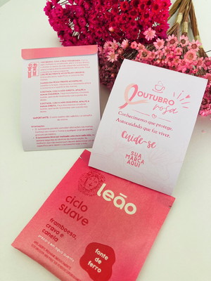 Envelope com chá autocuidado outubro rosa personalizado