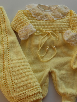 Maternidade tricô hipoalergenico manta macacão rn amarelo