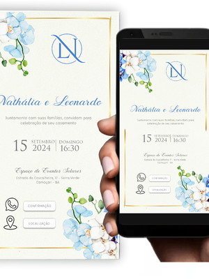 Convite casamento orquidea azul digital interativo