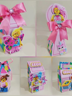 Kit festa 40 lembrancinhas caixinhas lego menina 3d