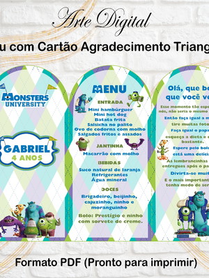 Menu com agradecimento digital universidade monstros sa