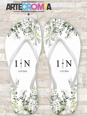 Chinelo de casamento com folhas verdes