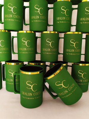 Caneca chopp verde fosco com borda metalizada