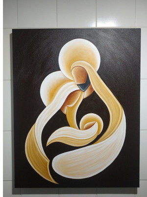 Quadro vertical sagrada família pintado mão 70x90