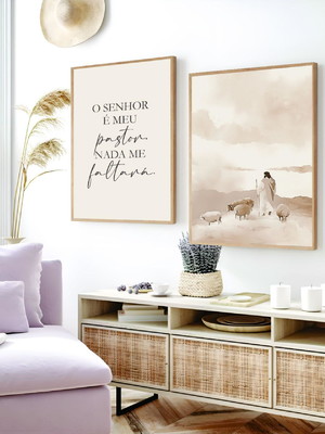 Quadro decorativo o senhor é meu pastor com vidro 60x60cm