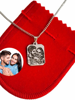 Colar pingente aço com foto gravada laser corr 45cm sal03