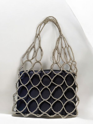 Bolsa rede de miçangas prata - bolsa de praia- beaded bag