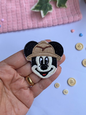 Patch bordado termocolante rosto mickey safari pequeno