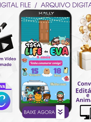 Convite digital animado edite no canva - toca life