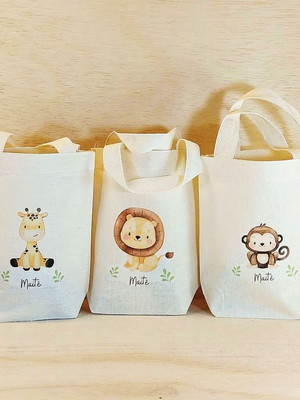 Sacolinha minibag: 15x16cm safari leão girafa macaco