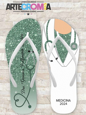 Chinelo para formatura de medicina com efeito glitter