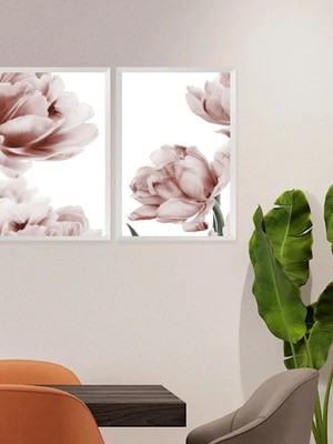 Kit 2 quadros fotografias modernas flores rosê