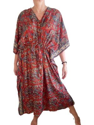 Vestido kaftan indiano em seda pura plus size