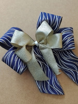 Laço de natal - azul marinho com ouro