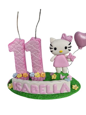 Vela em biscuit hello kitty com nome e boneca