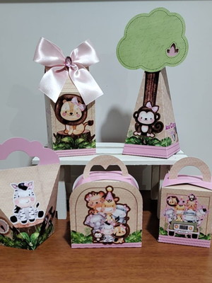 Kit 15 caixas básicas safari menina 2.0 - com laço