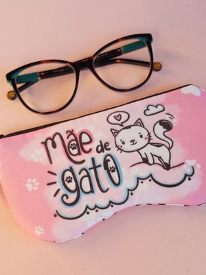 Porta óculos em tecido com estampa mãe de gato
