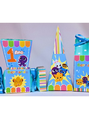 Kit 30 caixinhas bolofofo menino personalizado com lacinhos