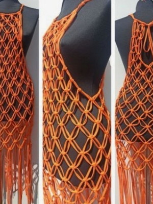 Vestido sobreposição - moda praia macramê