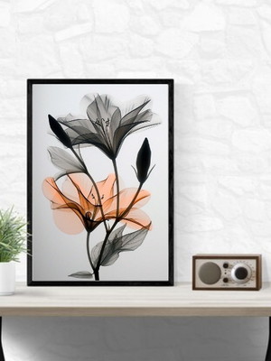 Quadro moderno flores cinza e laranja