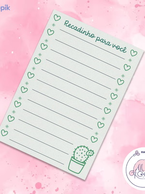 Cartões recados recadinhos pra você com linhas e cacto verde