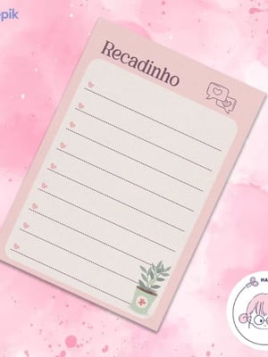 Cartões recados recadinhos com tons de rosa e um vasinho