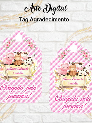 Arte digital tag agradecimento fazendinha menina