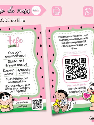 Cartão de mesa: agradecimento, e qr code do filtro