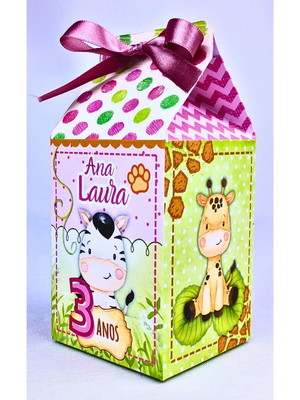 Kit 20 caixinha safari menina 2 milk infantil com lacinho