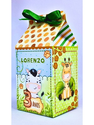 Kit 20 caixinha safari menino 2 milk infantil com lacinho