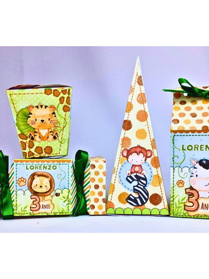 Kit 20 caixinhas safari menino 2 personalizado com lacinhos