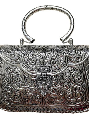 Clutch de festa bolsa indiana em metal prateado