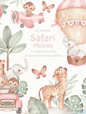 Kit digital safári menina maquarela/+20kits grátis cod:65s