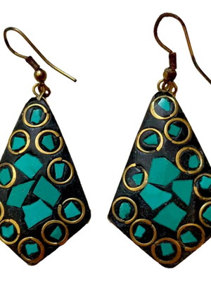 Brinco tibetano dourados bronze com pedras