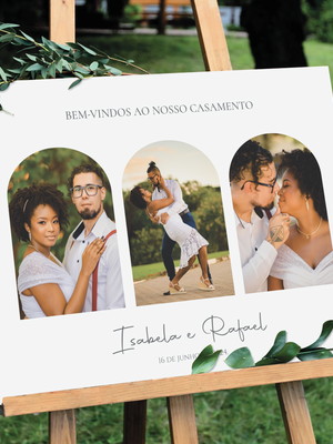 Placa foto dos noivos recepção casamento personalizada