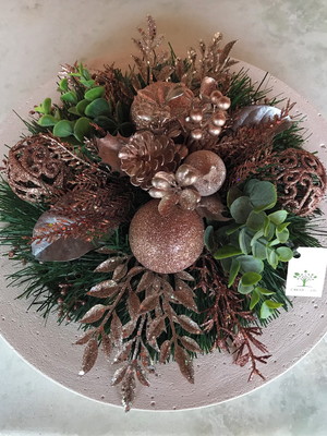 Arranjo/centro de mesa natal nude rosado / base ø35,4cm