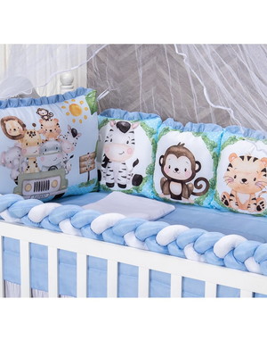 Kit para berço bebê 12 peças com trança safari azul