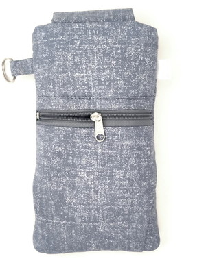 Capa celular acolchoada bolsinho com zíper porta cartão cinz