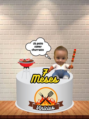 Topo de bolo mêsversario "já posso comer churrasco" em 3d