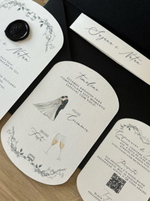 Convite de casamento minimalista moderno preto e branco