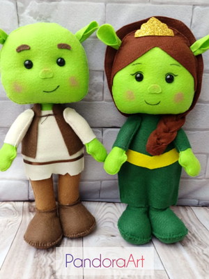 Kit bonecos de feltro fiona e sherek