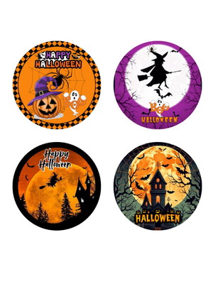 120 rótulos adesivos halloween bruxas abóbora 4x4 cm