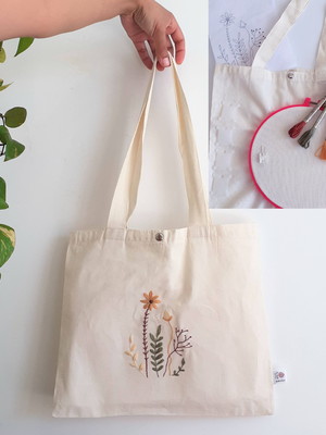 Kit ecobag para bordar - bordado livre iniciante