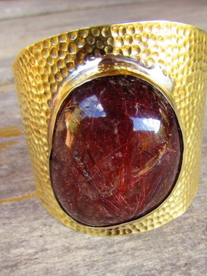 Bracelete quartzo pedra natural rutilo cobre montagem bronze